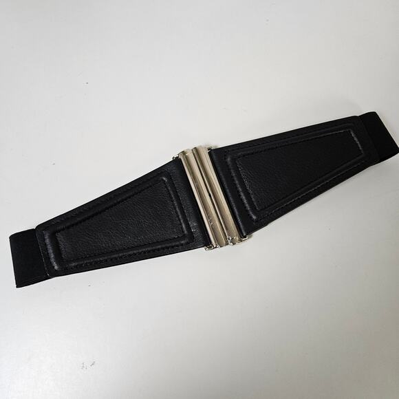 Express Elastic Front Slide Close Belt XS/S‎ Black Faux Leather Stretch - Picture 2 of 7